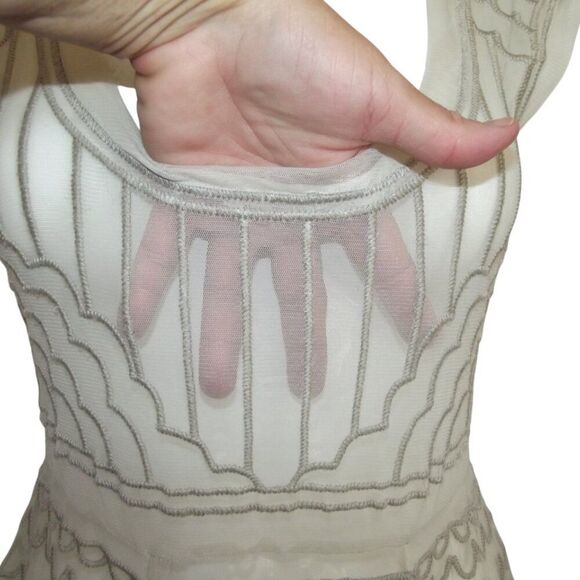 BIYA/Johnny Was Dress, S, Beige/Nude Mesh, Embroidered, SHEER, Cap shoulder - Picture 2 of 12